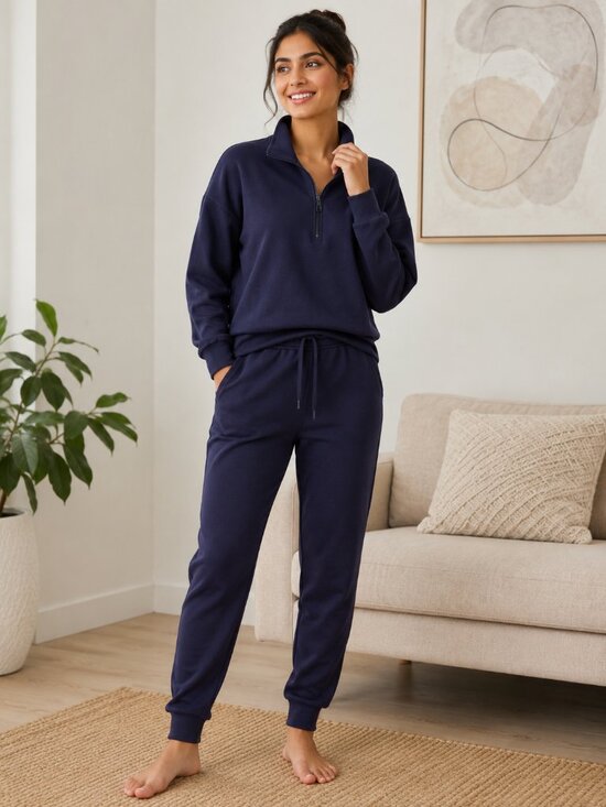 Como Vintage Pants - Como Vintage Peacoat Scuba Quarter Zip Jogger Lounge Set S/M